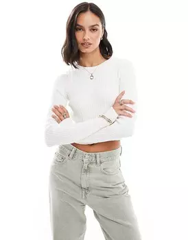 Белый укороченный топ с круглым вырезом и длинными рукавами ASOS DESIGN