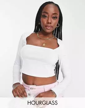 Белый укороченный топ с квадратным вырезом и отстрочкой ASOS DESIGN Hourglass