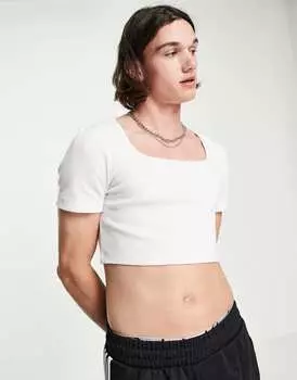Белый укороченный топ в рубчик с квадратным вырезом ASOS DESIGN