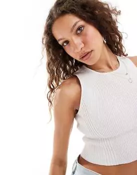 Белый укороченный вязаный жилет в рубчик Monki