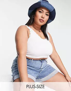 Белый укороченный жилет в рубчик с кружевной отделкой Daisy Street Plus