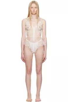 Белый ультратонкий кружевной боди Тедди SKIMS