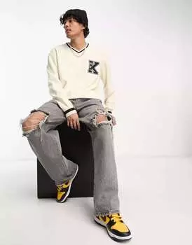 Белый вязаный джемпер в стиле ретро с нашивкой Karl Kani