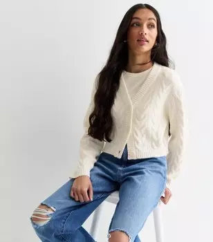 Белый вязаный кардиган на пуговицах для девочек New Look, белый