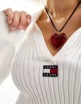 Белый вязаный свитер с воротником в рубчик Tommy Jeans