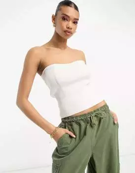 Белый вязаный топ без бретелек ASOS