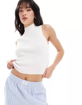 Белый вязаный топ без рукавов Pimkie