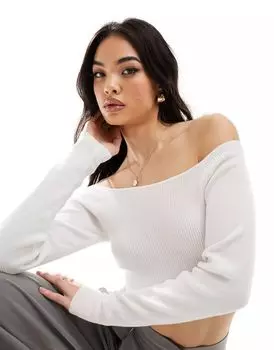 Белый вязаный топ с открытыми плечами ASOS