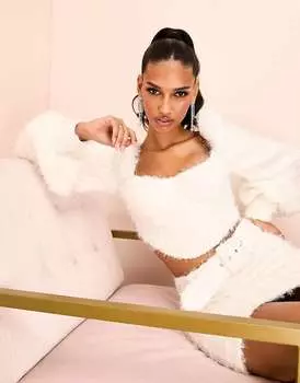 Белый вязаный топ с пышными рукавами ASOS LUXE