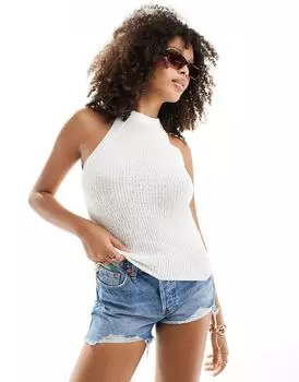 Белый вязаный топ с воротником-борцовкой Pimkie