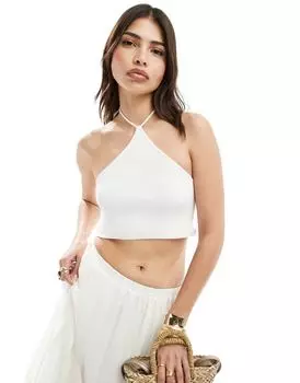 Белый вязаный топ с воротником-хомутом ASOS DESIGN