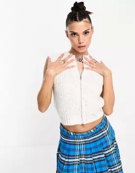 Белый жилет на молнии в рубчик с хлопковой текстурой и ворсом Cotton:On