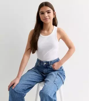 Белый жилет в рубчик для девочек-гонщиков New Look, белый