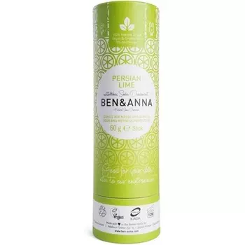 Ben&Anna Натуральный содовый дезодорант 100% дезодорант без алюминия, без жестокости, веганский, сертифицирован NATRUE, с органическим маслом ши и бикарбонатом соды, сделано в Германии, персидский лайм, 60 г Ben & Anna