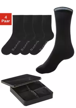 Bench Базовые носки (банка, 4 пары), с цветными внутренними манжетами, черный