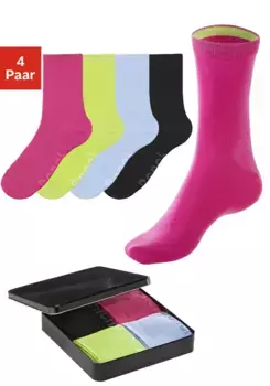 Bench Базовые носки (банка, 4 пары), с цветными внутренними манжетами, цвет 1 X Grn, 1 X Pink, 1 X Schwarz, 1 X Hellblau