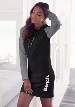 Bench Платье-свитшот для домашней одежды с капюшоном и контрастными рукавами Bench Loungewear, черный