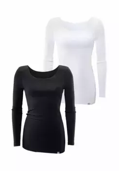 Bench Рубашка с длинными рукавами, особенно длинного кроя, из мягкой ребристой ткани, черно-белый