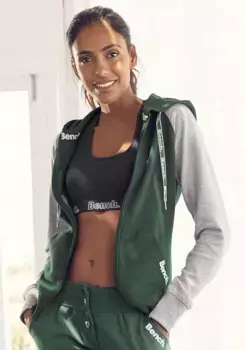 Bench Толстовка с капюшоном и контрастными рукавами, домашний костюм для отдыха Bench Loungewear, зеленый