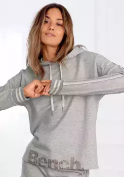 Bench Толстовка с капюшоном, полосатым поясом и блестящим принтом, одежда для отдыха, костюм для отдыха, толстовка с капюшоном, цвет Grau-Meliert