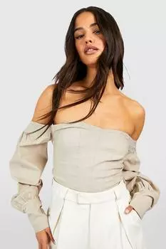 Бенгалийский корсетный топ с открытыми плечами Boohoo, серый