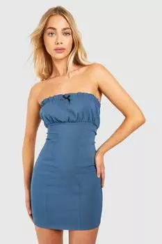 Бенгалиновое мини-платье со сборками и бантом boohoo, серый