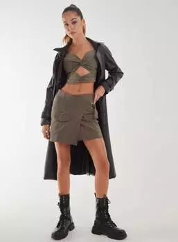 Бенгалинская мини-юбка с D-образным кольцом и запахом Pink Vanilla, хаки