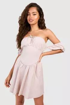 Бенгалинское мини-платье Milkmaid boohoo, бежевый