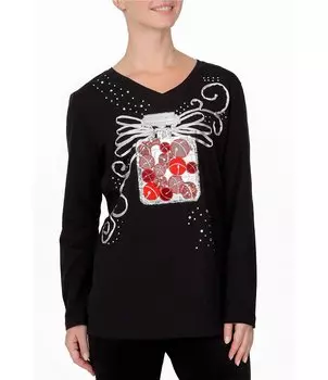 Berek украсила девичью праздничную рождественскую футболку с v-образным вырезом, черный