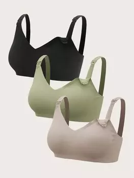 Беременная женщина Бюстгальтер для кормления, однотонный, 3 шт Shein, мультиколор