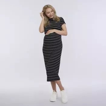 Беременное платье миди с высоким воротником Motherhood, цвет black stripe