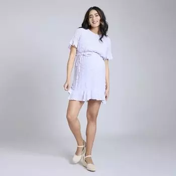 Беременное платье с короткими рукавами, поясом и ярусами Motherhood, цвет thistle