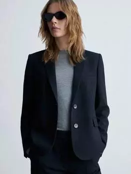 Бергенский блейзер в тонкую полоску Mango, темно-синий