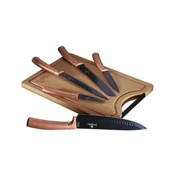 Berlingerhaus Набор ножей с нестабильной поверхностью + разделочная доска 6 шт. Rosegold Metallic Line BH-2575, серый