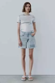Bermuda denim trf normal belt ремень и тканевые бирки Zara, синий