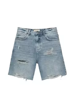 БЕРМУДА Ripped PULL&BEAR, Джинсовые шорты голубой деним
