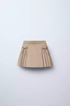 Бермудская шорт-юбка с бантами ZARA, темный кэмел