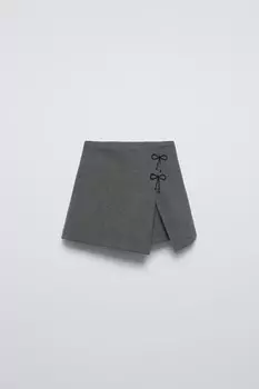 Бермудская шорт-юбка с бантом и бисером ZARA, серый мергель