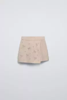 Бермудская шорт-юбка с бисером ZARA, средний экрю