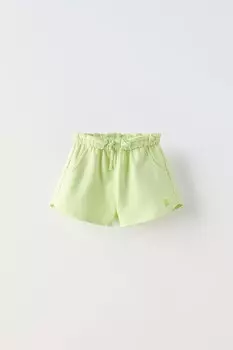 Бермудские шорты с цветочной вышивкой ZARA, цвет apple green