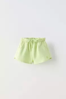 Бермудские шорты с цветочной вышивкой ZARA, цвет apple green