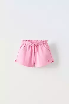 Бермудские шорты с цветочной вышивкой ZARA, средне-розовый