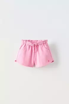 Бермудские шорты с цветочной вышивкой ZARA, средне-розовый