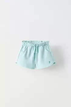 Бермудские шорты с цветочной вышивкой ZARA, светло-бирюзовый