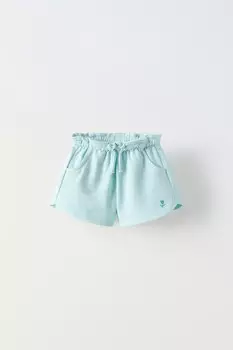 Бермудские шорты с цветочной вышивкой ZARA, светло-бирюзовый