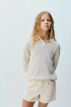 Бермудские шорты с искусственным жемчугом ZARA, экрю
