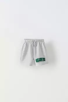 Бермудские шорты с лозунгом и этикеткой ZARA, серый мергель