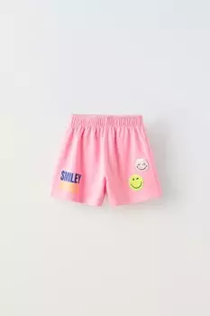 Бермудские шорты с нашивками smileyworld ZARA, неоново-розовый