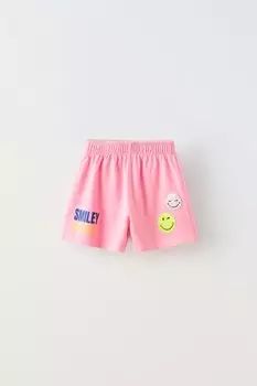 Бермудские шорты с нашивками smileyworld ZARA, неоново-розовый
