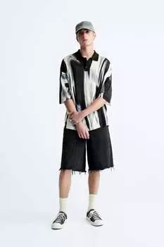 Бермуды из денима свободной посадки ZARA, черный